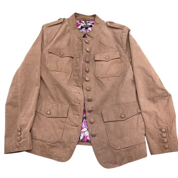 Twiggy London Jacket Women Medium‎ Brown Suede Leather Military Safari VTG - Picture 1 of 11
